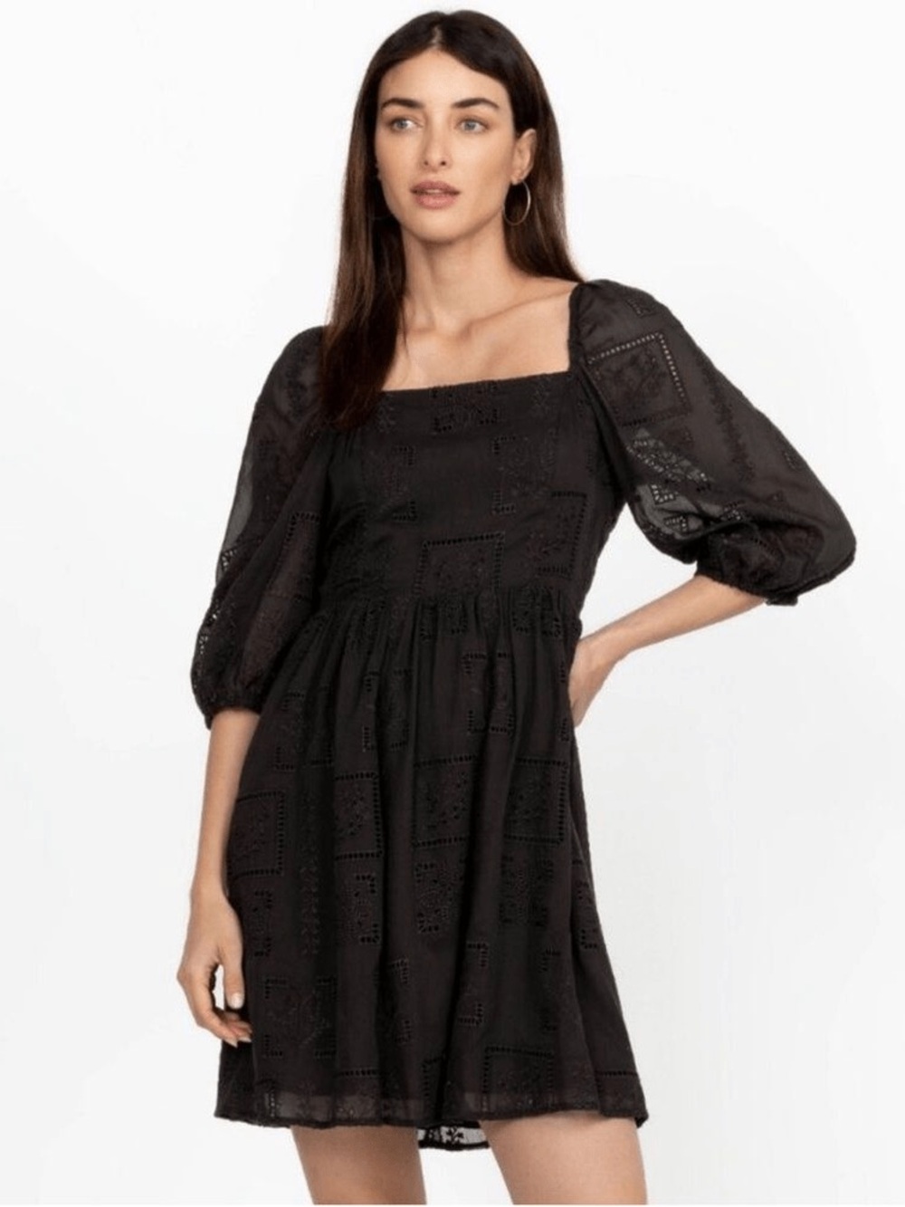 Johnny was Ella silk bohemian eyelet puff sleeve cotton boho mini dress size xs